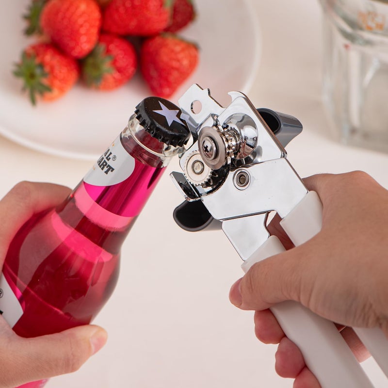 Comforic Can Opener Manual, Can Openers Hand Held with Comfort Anti-Slip Handles, Heavy Duty Stainless Steel Can Opener Smooth Edge and Bottle Openers, Easy Turn Can Openers for Seniors, Kitchen, White - Image 4